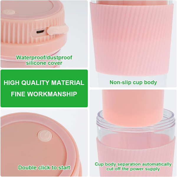 Bärbar Juicer 300ml Kopp 1500mah Usb Laddning Automatisk Avstängning Lämplig För Resor, Kontor, Gym, Kök, Barnmat (10 Blad, Rosa)