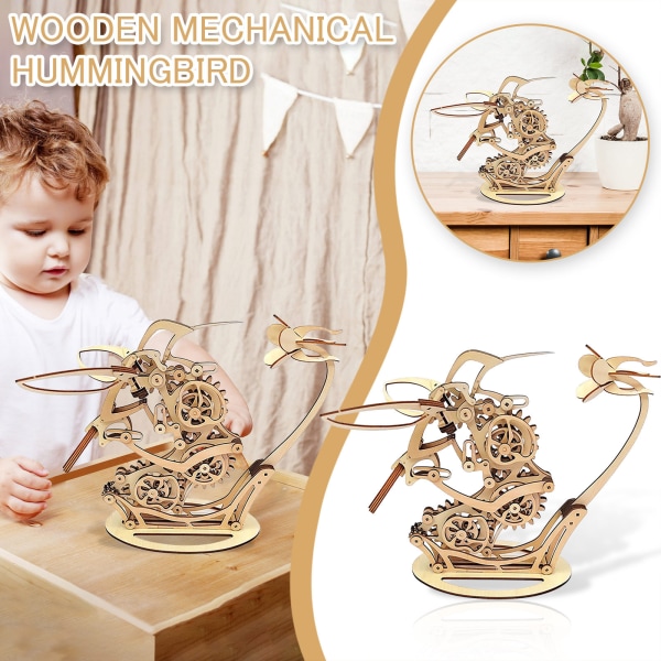 3D Træ Mekanisk Hummingbird Model Manuel Samling Puslespil Voksne Børn Pædagogisk Træ Håndværk Ornamenter 50ml