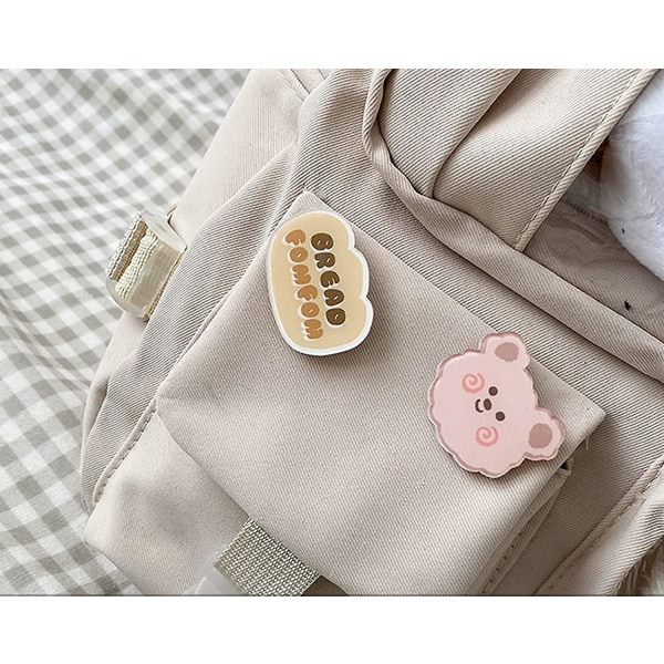 Kawaii Ryggsekk Med Bjørn Anheng, Tilbake Til Skolen Utstyr, Japansk Søte Pins Stor Kapasitet Canvas Laptop Skoleveske (khaki)