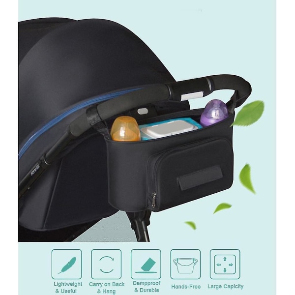 Multifunktionel barnevogns-opbevaringspose, vandtæt, sort