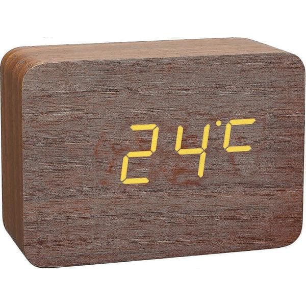 Liten digital väckarklocka i trä med LED-display