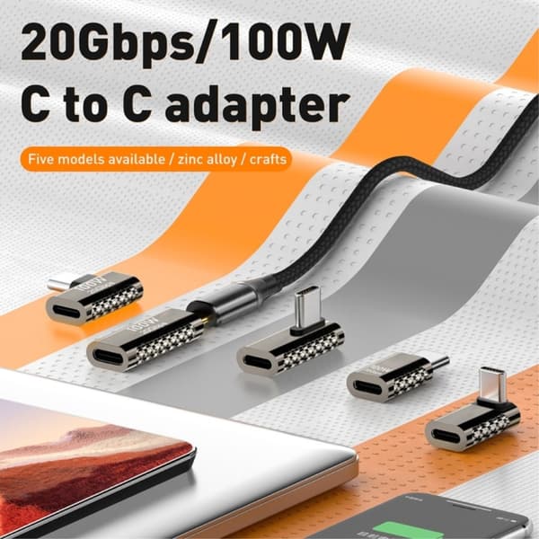 100W USB-C Han - USB-C Hun Adapter Albue USB 4.0 Sølv size 30
