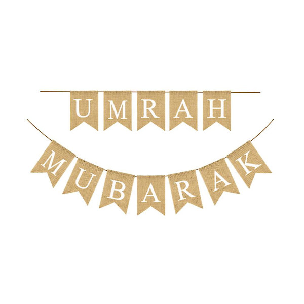 Ramadan-festivaalin lippu Umrah Mubarak -painatus juuttikankaan banneri Swallowtail Bunting -juhlatarvikkeet Taustan asettelu Rekvisiitta As Shown 18X13CM