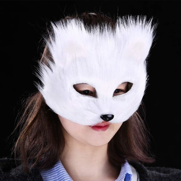 Mask Furry Fox Halv Ansikts Slöja Maskerad Ögonmask Räv Kostym Tillbehör Halloween Karneval Cosplay Fest Mask Makeup Prop för Vuxna