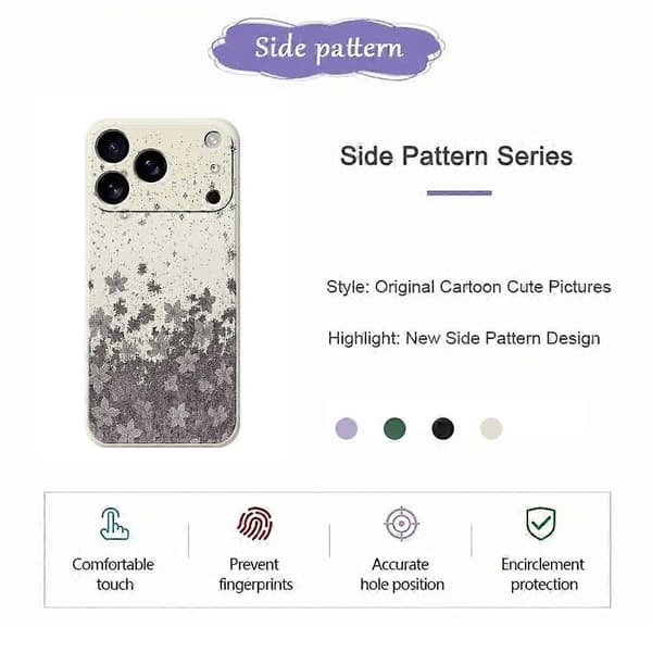 Deksel til iPhone 17 Pro Max, grått blomstermønster, rett kant, TPU-bakdeksel Multicolor Beige