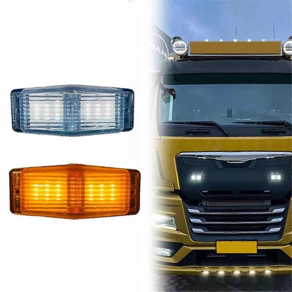 Front Grill Lys LED Markeringslampe for Man Lastebil Front Dobbel Brenner Indikatorlys BlackTransparent