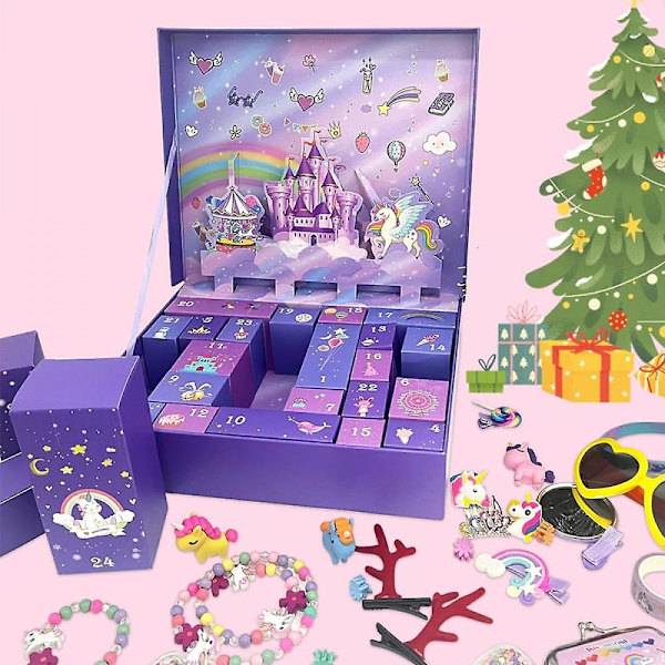 Enhörningsadventskalender för flickor 2023 Jul, Barn Adventskalender Skönhetsflickor, 24 dagar Nyhetsgåvor, Present till flickor, Nedräkning Dagar Till A