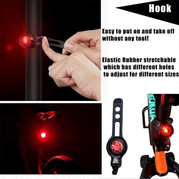 2 stk. Baglygte til cykel Mini Strap-On LED Micro Sikkerhed på alle sider