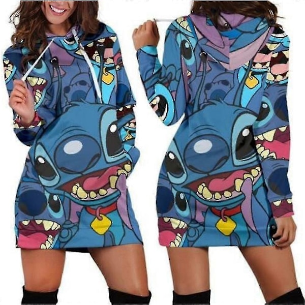 2023 Ny Stitch Hoodie Kjole Trøje Mode Disney Kjole Sweatshirt Kjole 3d Allover Trykt Hoodie Til Kvinder V black XXL