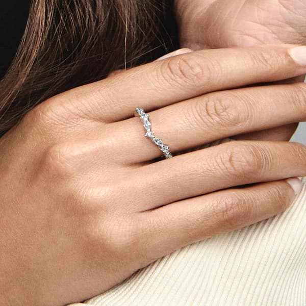 Pandora - P Timeless Wish Sparkling Alternating Ring - Sterling Silver Circumference: 52mm