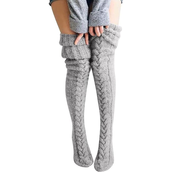 Dame Strikkede Overknæ Sokker Tykke Varme Overknæ Knæ Sokker Traditionelle Strømper Chunky Strik Vinter Sokker Termiske Sokker Lange Jule Sokker Knusende Light gray