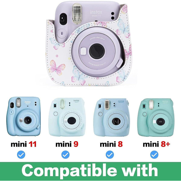 Case för Fujifilm Instax Mini 11/9/8/8 + Instant Camera - Läderkameraväska Cover Case med avtagbar axelrem