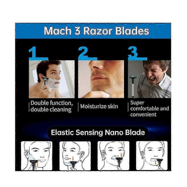 24 stk. manuelle Mach 3 barberblader, erstatningsrefiller for herrebarbermaskin