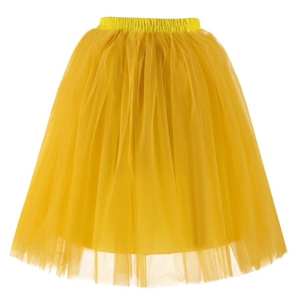 Knelangt skjørt med plissert gasbind av høy kvalitet for kvinner Voksen Tutu danseskjørt Yellow Free Size