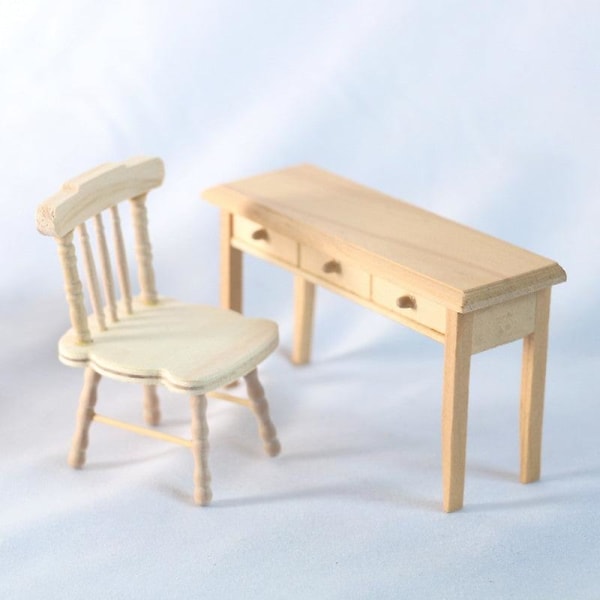 Miniature Møbler Legetøj Dukker Hus DIY Dekoration Tilbehør Mini Solid Wood Plain Chair