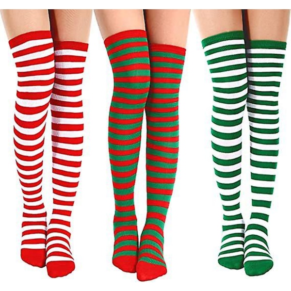 3 par stripete sokker over kneet julesokker halloween sokker dame knehøye sokker jule cosplay damesokker