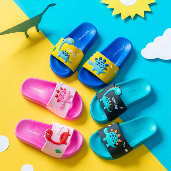 Pojkar Flickor Slide Sandaler Söta Cartoon Dinosaurie Barn Anti-Slip Strand Sommar Tofflor Dusch Pool Skor（Inner längd 16 cm）