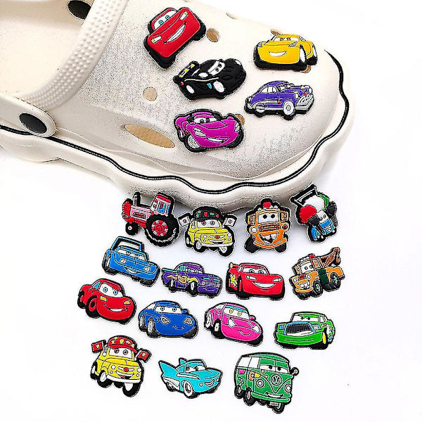 20 st tecknade bilar tema skor charms dekoration för träskor sandaler Crocs skor tillbehör presenter festgåva