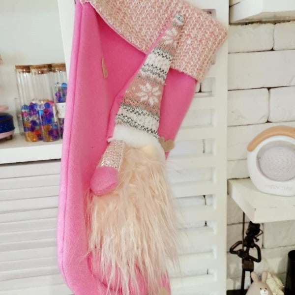 (45*23cm) rosa julstrumpa gnom tomte dvärg svensk jultomte strumpa för julgransdekorationer öppen spis hängande juldekoration