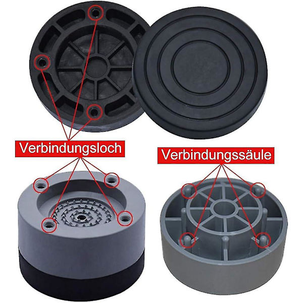 4 stk. Anti-vibrationsunderlag Anti-vibrationsunderlag Universal Vaskemaskine Fødder Stabilisator Pede