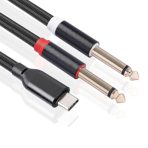 Clover USB C - 2x 6,35 mm:n äänijakkiliitäntäkaapeli, tyyppi C - 2x 6,35 mm:n äänikaapeli älypuhelimille ja multimedialle