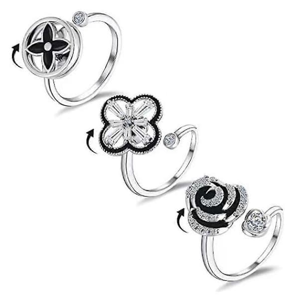 Angstdæmpende Ringe Justerbare Åbne Ringe Blomsterformede Ringe Med Zirkon B