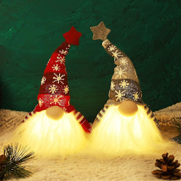 Lystede Julenisse Nisse, Lysende Nisse, Batteridrevet Juldekorasjon til Bord, 2 Sett_y_1