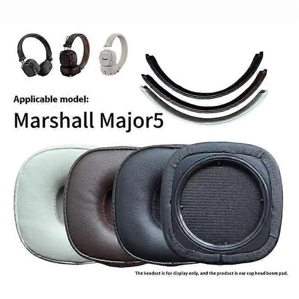 1 par kompatible øreputer for Marshall Major V hodetelefoner, erstatningsputer i proteinlær Brown