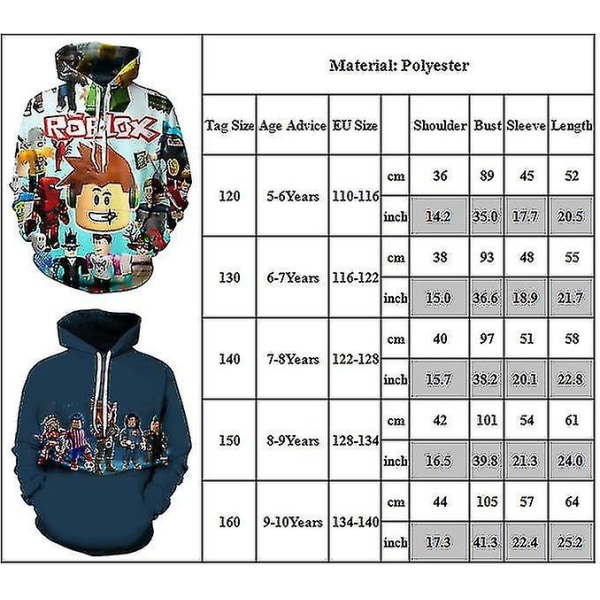 Roblox Digital Trykt Hoodie Barn Gutter Casual Hettegenser Snøring Genser Løs Topper D 6-7 Years