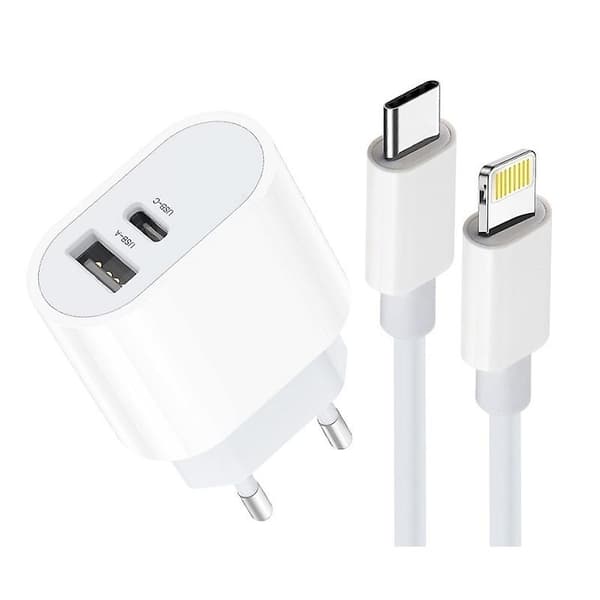 Apple iPhone-kompatibel USB, USB-C snabbladdare med Lightning-kabel