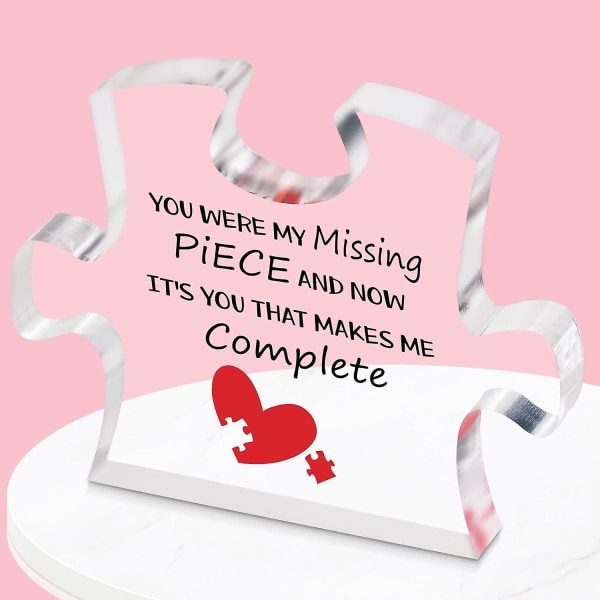 Valentinsdag gaver til hende, romantisk puslespil formet plakette, akryl blok puslespil Jule fødselsdagsgaver til hende Ham Hustru Mand