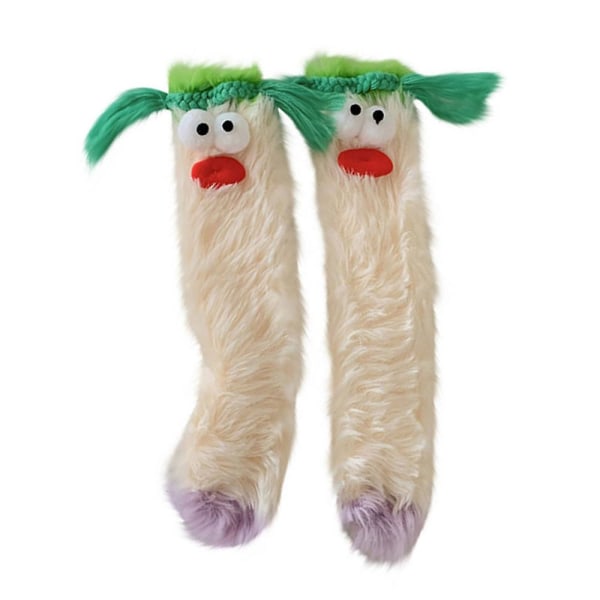Söta 3d Quirky Sockor, varma mysiga fluffiga tecknade monstergolvsockor, vinterroliga sockgåvor White