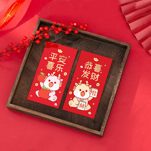 6 stk. Mini Bryllup Hongbao Bronzing Røde Kuverter til Nytår De A12