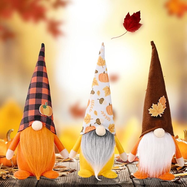 Poupée Nain d'halloween, 3 stk Thanksgiving Day Autumn Gnomes,