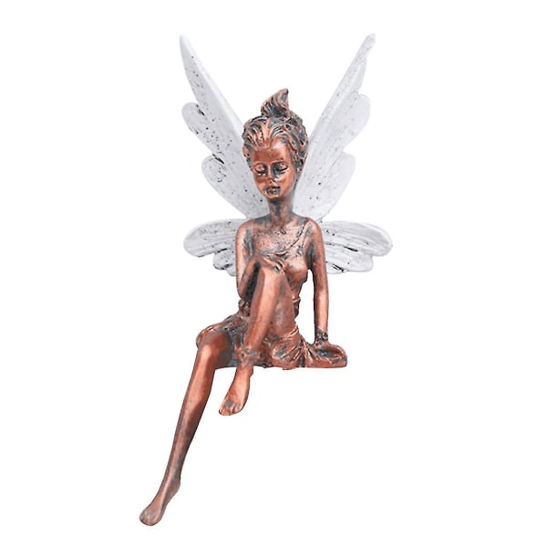 Sittende Fairy Statue Med Wing Resin Ornament Hage Blomst Alv Skulpturer Dekor