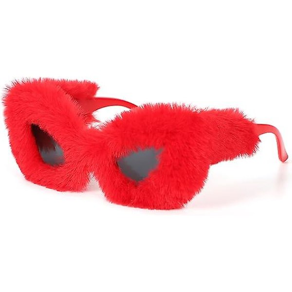 Women Plush Fuzzy Sunglasses Punk Soft Velvet Shades Handmade Party Cosplay Eyewear，red