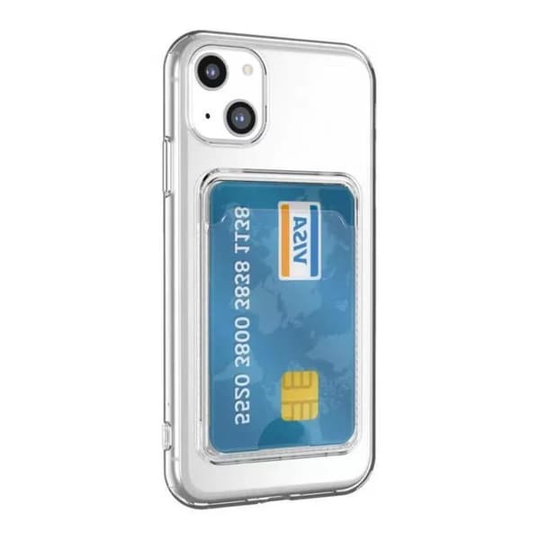 iPhone 15 Plus Støtsikkert Deksel med Kortholder - Transparent