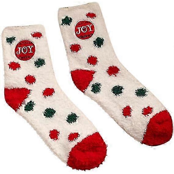 Jule-sokker i korallfleece, middels sokker, tilbehør for kvinner, varme rørsokker, parsokker, grep-sokker, stretch-sportsokker, svetteabsorberende White Polka Dots