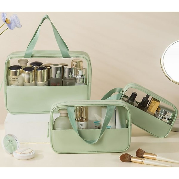 (grøn) 3 stykker gennemsigtig makeuptaske, rejsetoilettaske, vandtætte pvc kosmetiske opbevaringstasker, taske til kosmetik og toiletartikler