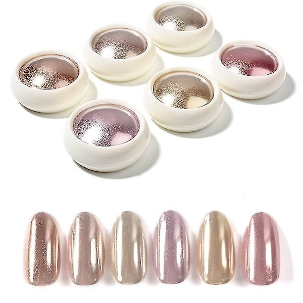 6 lådor roséguld krom nagelpulver, metalliskt nagelkonst pigmentpulver set för nagelkonst design dekoration