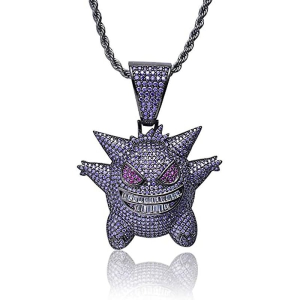 Gengar Purple Cubic Zirconia Hip Hop Pendant Necklace For Fans Classic Collection