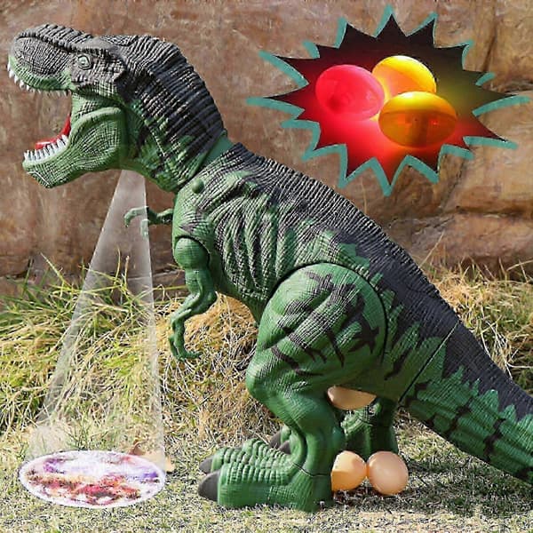 Gående T-Rex dinosaurleke med LED-lys, realistisk gåbevegelse, brølende lyd og egglegging blue