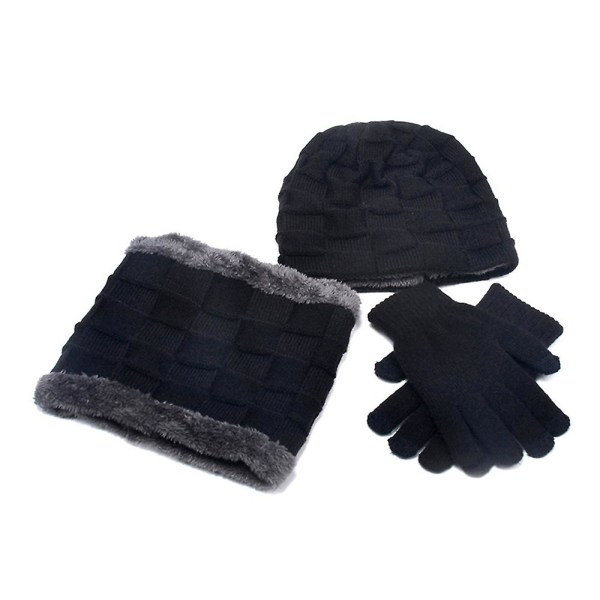 Børn Drenge Piger Vinter varm strikket hue + halstørklæde + handsker sæt Black
