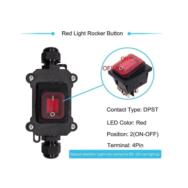 Ip67 Vattentät Inline Switch 12v Dc 20a Högström Vattentät Strömbrytare T