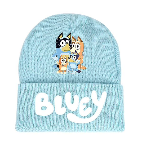 Voksen og Barn Bluey Tegneserie Trykt Strikket Beaniehatt med Mansjett Vintervarm Skiløperhatt Light Blue