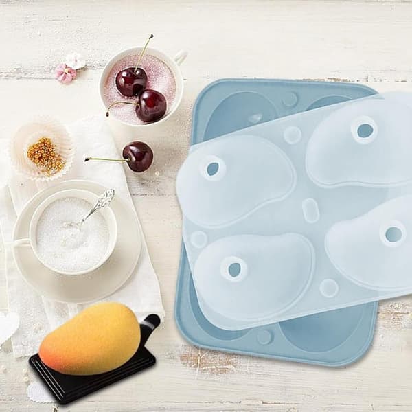 Mangoform 3D Mango Silikonform Dessert Silikon Kakeform med 4 Rom, 19 * 14 * 5cm