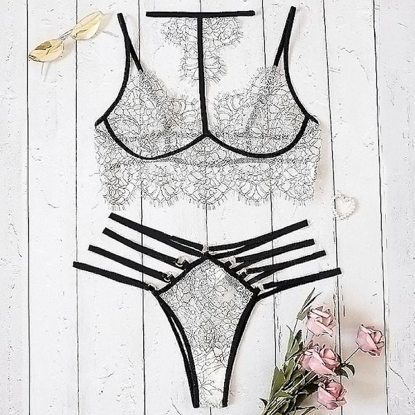 Kvinnors sexiga spetsbandage underkläder babydoll underkläder nattkläder sovkostym set 2XL