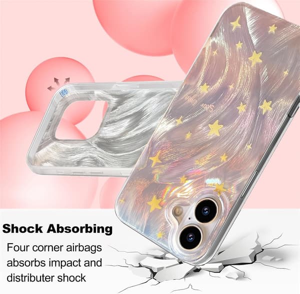 Trendy Slim TPU-deksel for iPhone 16 med glitterstjernedesign, støtsikkert telefondeksel[JUN]