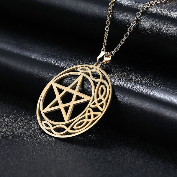 Pentacle anheng i rustfritt stål Pentagram Celtic Knot Star Circle Crescent Charm smykker Gold