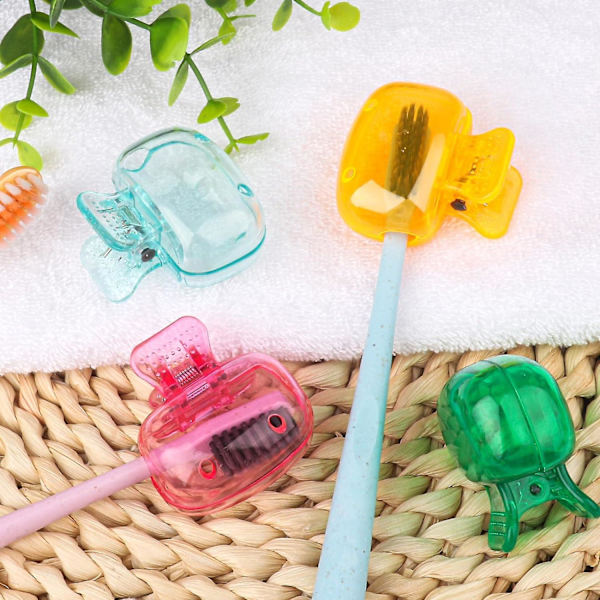 4-pack Resesmunstyckeöverdrag Tandborsthuvudskydd Kapsel Tandborsthuvudfodral Skyddande Bärbar Plastklämma för Hushåll Resor, Badrum, Skola